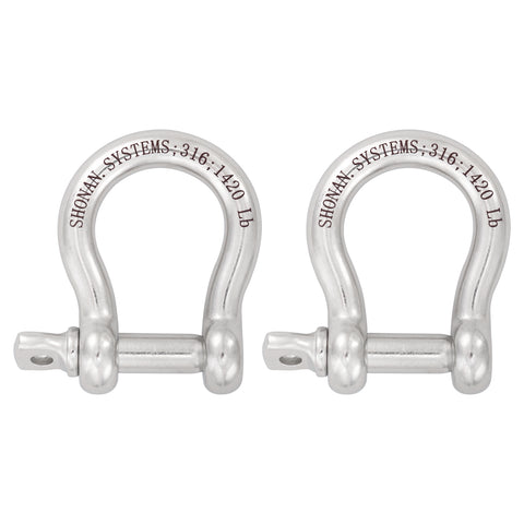 SHONAN 3/8" Marine Grade Bow Shackles, 2Pcs(316 Stainless Steel)