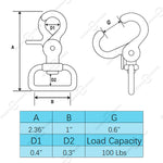 2.36" Trigger Snap Hooks for 1-inch Webbing, 316 Stainless Steel, 100 Lbs Capacity, 2 Pcs