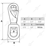 3.5" Stainless Steel Swivel Eye Snap Hooks, 4 Pcs