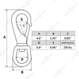 4.6" Stainless Steel Large Swivel Eye Snap Hooks, 2 Pcs
