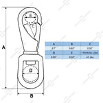 2.7" Stainless Steel Swivel Eye Snap Hooks, 5 Pcs