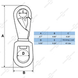 2.7" Stainless Steel Swivel Eye Snap Hooks, 5 Pcs