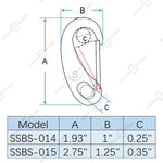 2.75" Marine Grade Wire Gate Carabiners, Stainless Steel 316, 4 Pcs