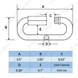 3.5" Marine Grade Quick Link, Stainless Steel 316, 2 Pcs