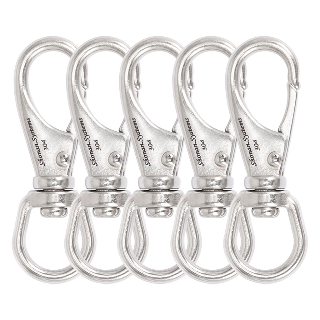Shonan 2.7 inch Swivel Snap Hooks, 5 Pack Small Stainless Steel Spring Clips, Flag Pole Clips, Scuba Diving Clips Spring Hooks for Dog