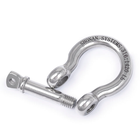3/8" Marine Grade Bow Shackles, Stainless Steel 316, 2 Pcs