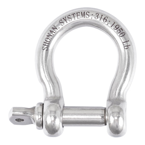 1/2" Marine Grade Large Bow Shackle, Stainless Steel 316, 2 Pcs